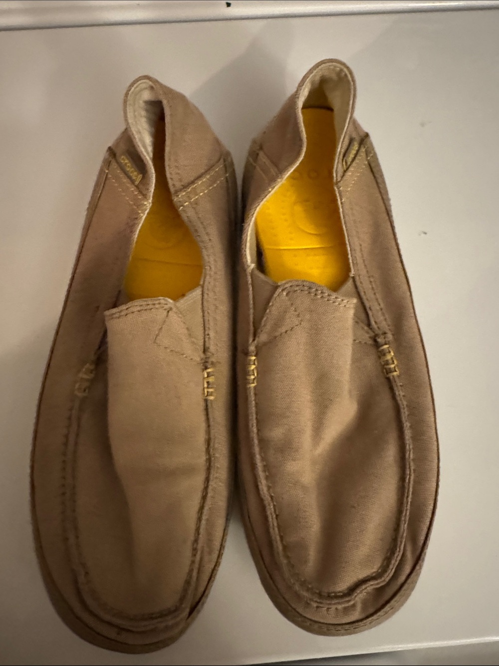 CROCS Men's Slip-On Loafers in Taupe with Yellow Insole